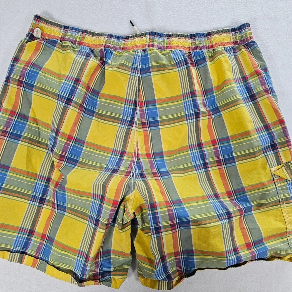 Polo Ralph Lauren Men XXL Yellow Plaid Swim Trunks Board Shorts Mesh Lined Cargo